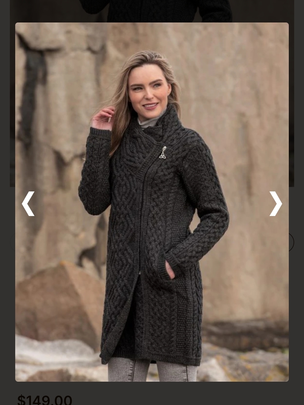 Aran Market Charcoal Coatigan Cable Knit Long Zip Cardigan 100% Merino L